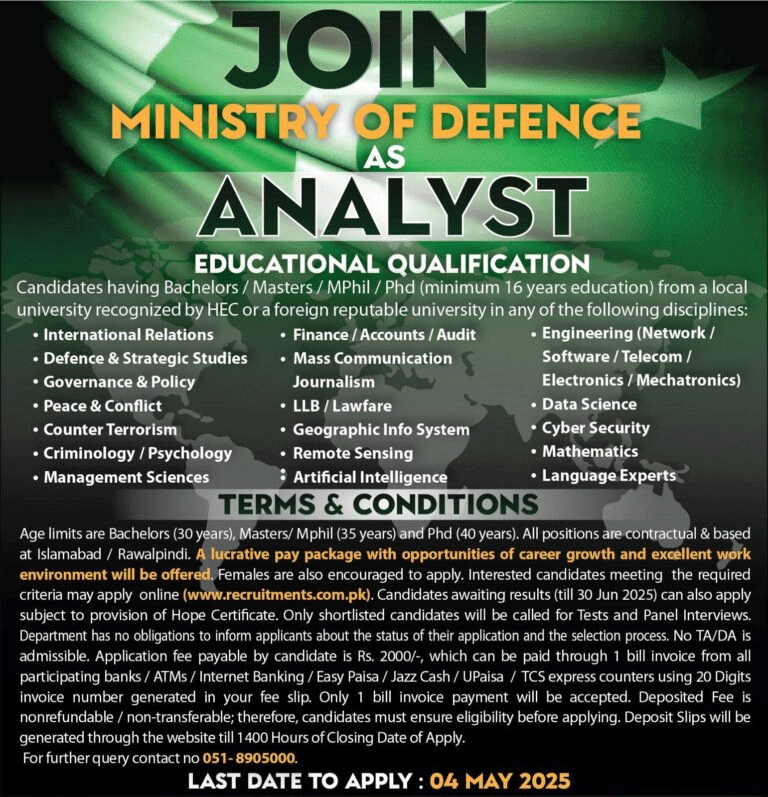 Ministry of Defence Jobs 2025 Advertisement