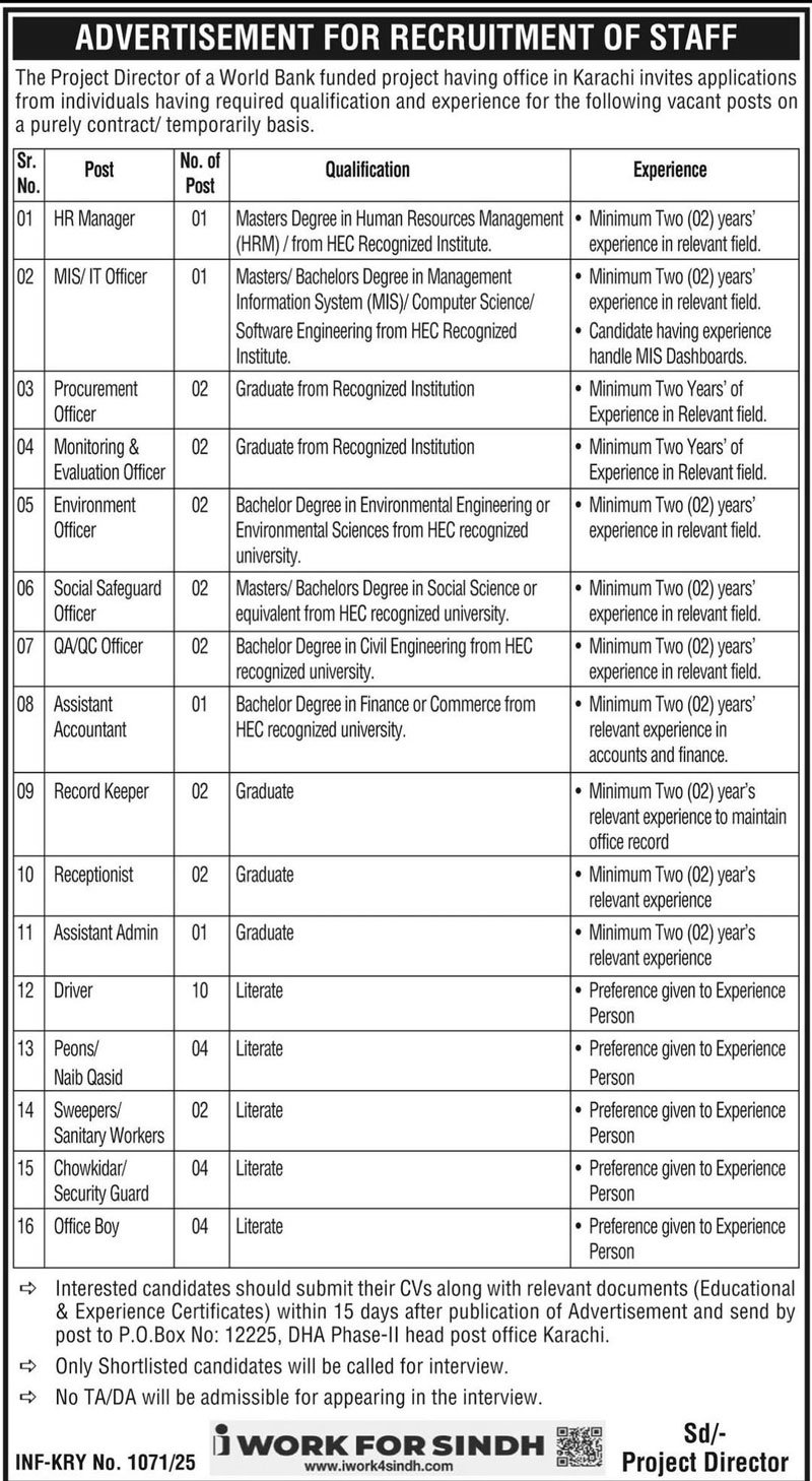 World Bank Funded Project Jobs 2025 Advertisement